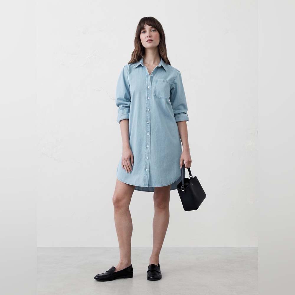Banana Republic Factory Chambray Mini Shirt Dress, Light Wash